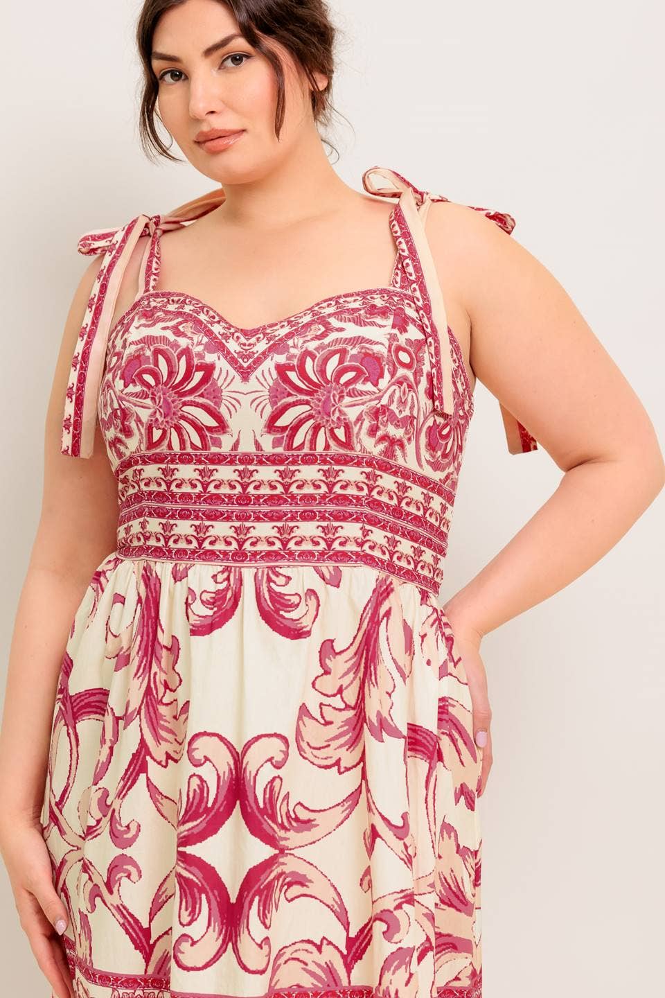 Floral Pattern Tie Shoulder Midi Dress