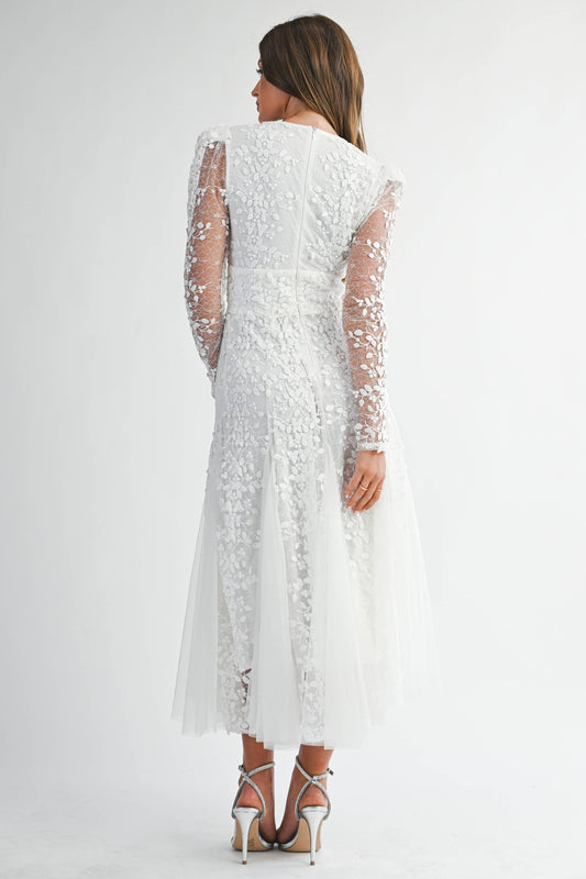 White Floral Embroidered Lace A-Line Dress
