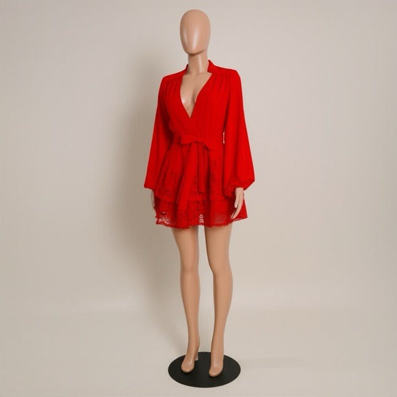 Elegant Red Lace Hem Dress