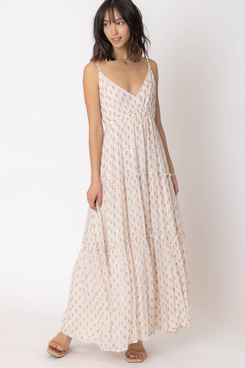 Cream Metallic Polka Dot Sleeveless Maxi Dress