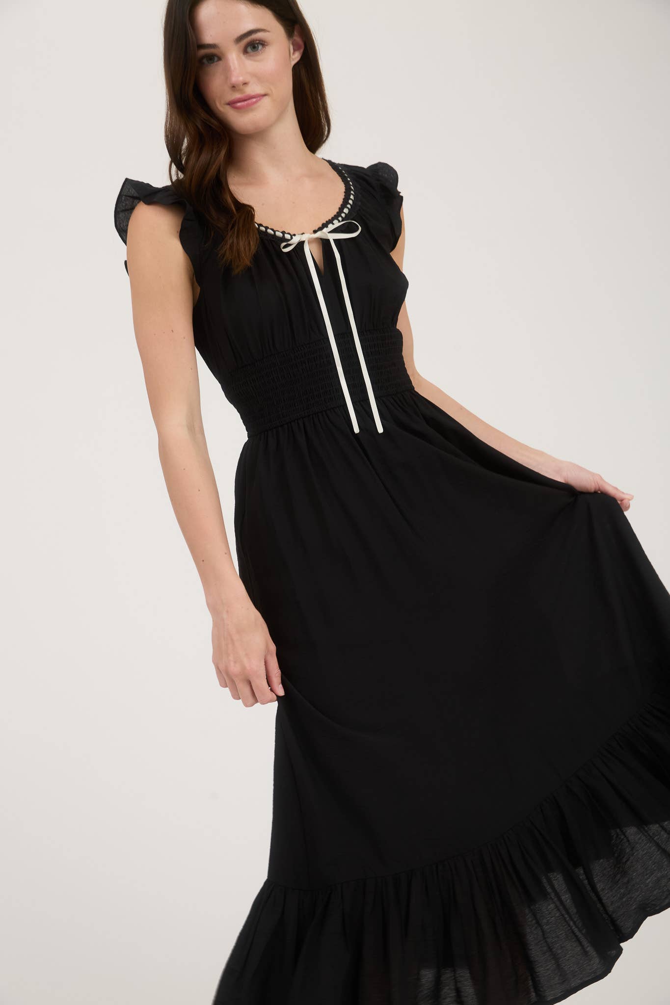 Tie Neck Flutter Sleeve Maxi Dress