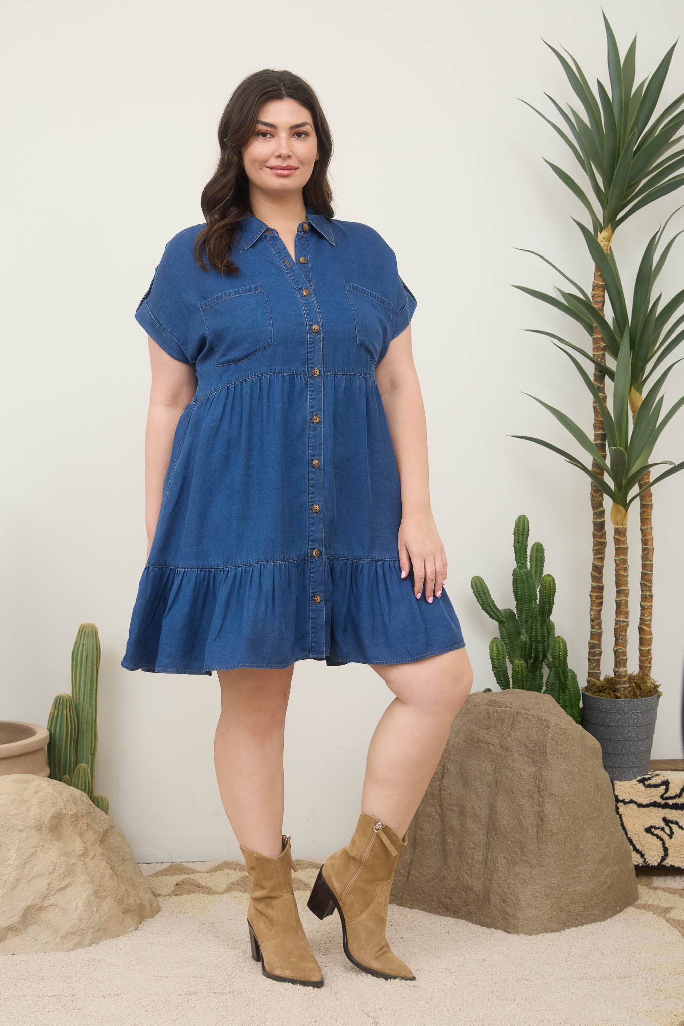 Lightweight Denim Button Down Mini Dress