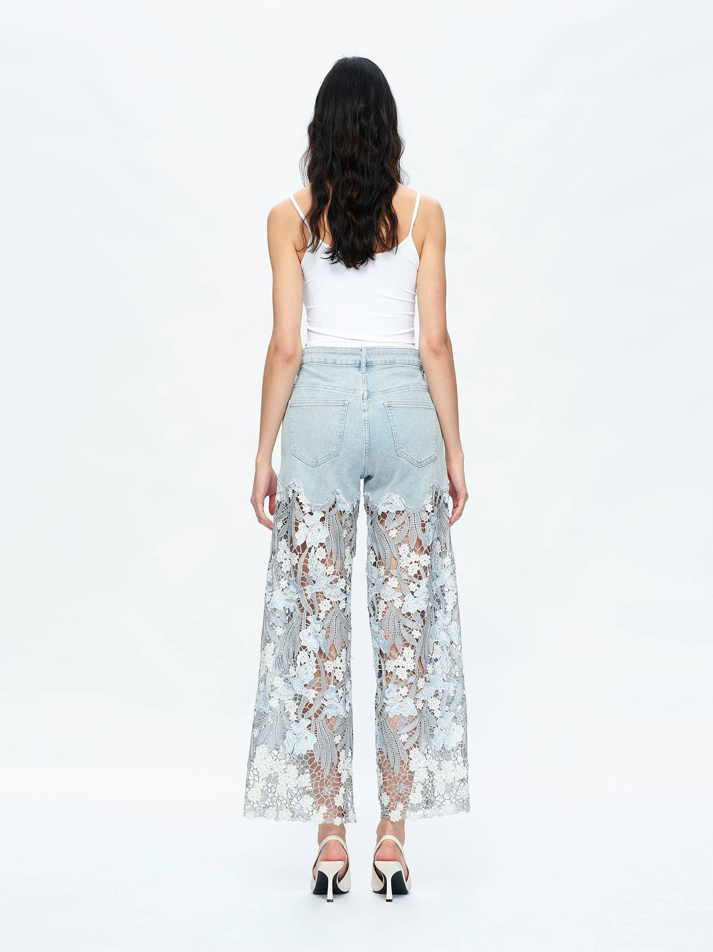 High Rise Lace Embroidered Wide Leg Jeans