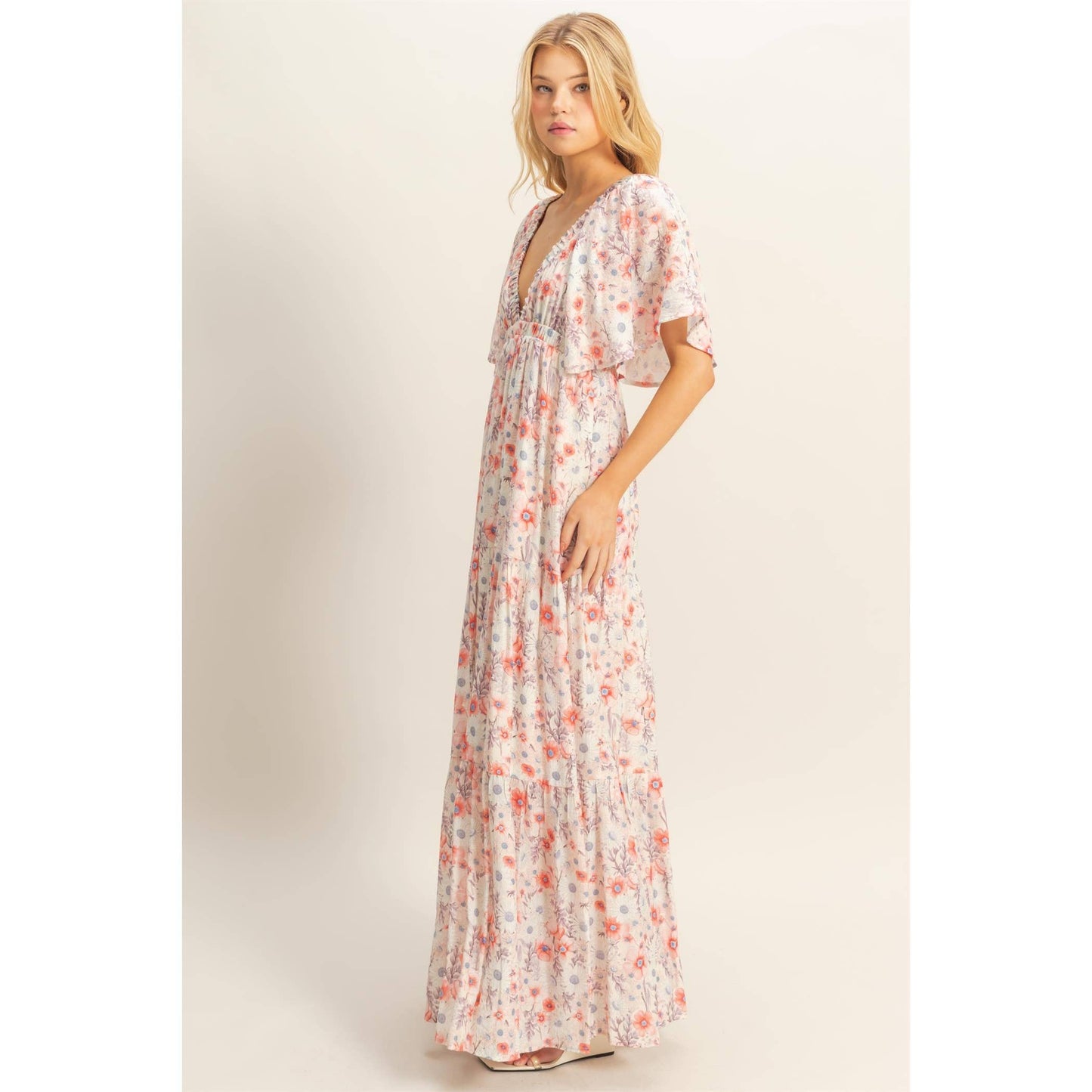 Floral V-Neck Flowy Tiered Maxi Dress