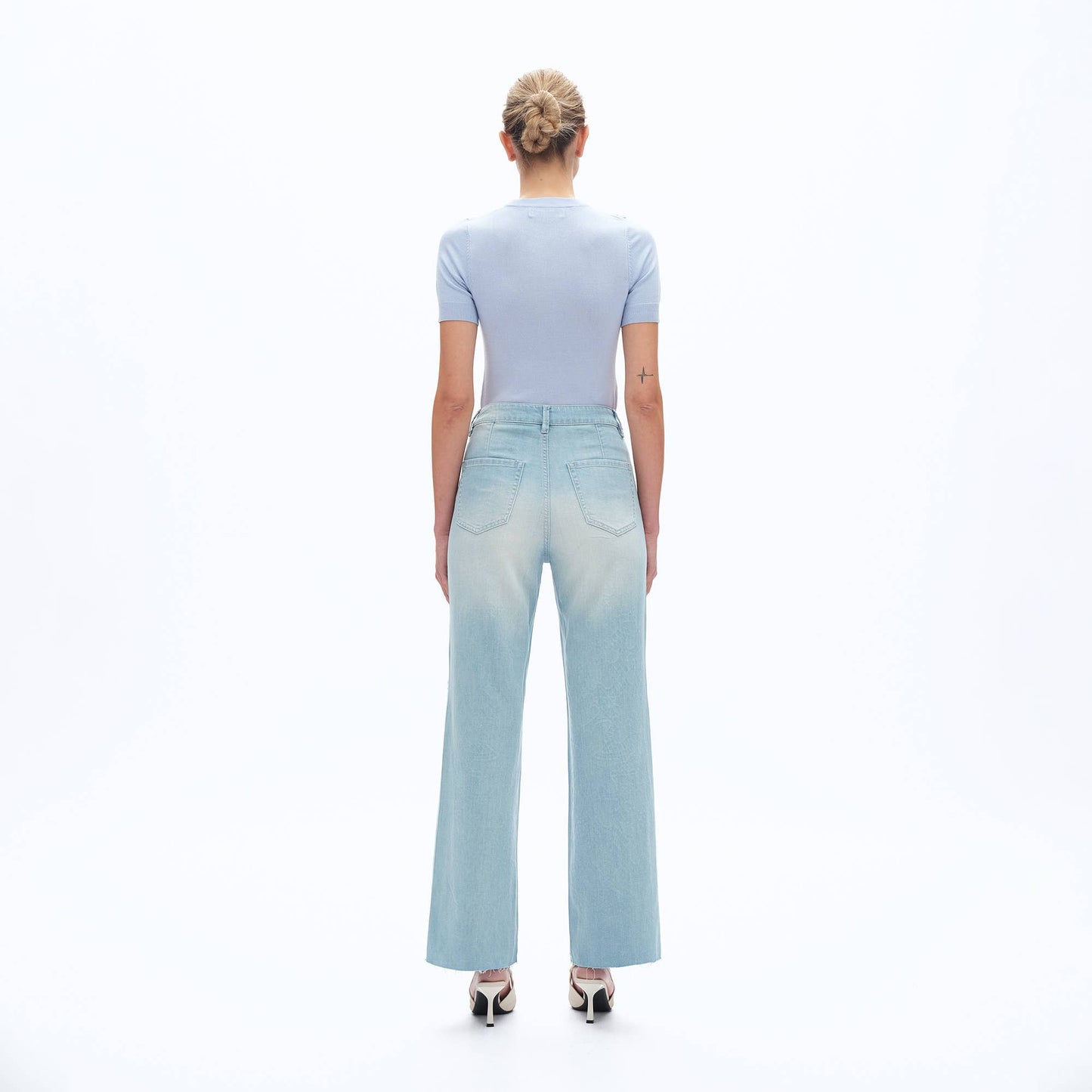 High Rise Embroidered Raw Hem Jeans