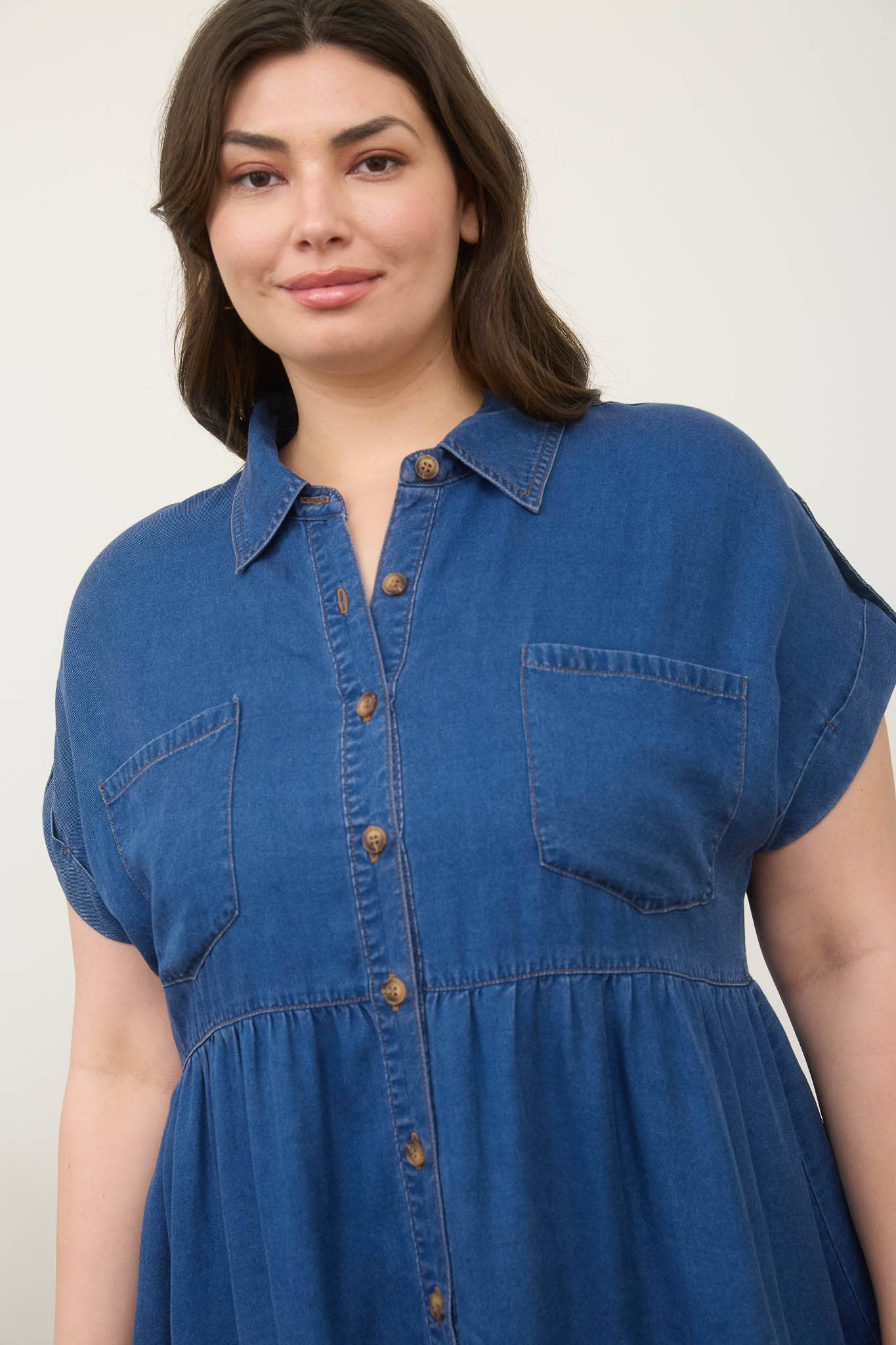 Lightweight Denim Button Down Mini Dress