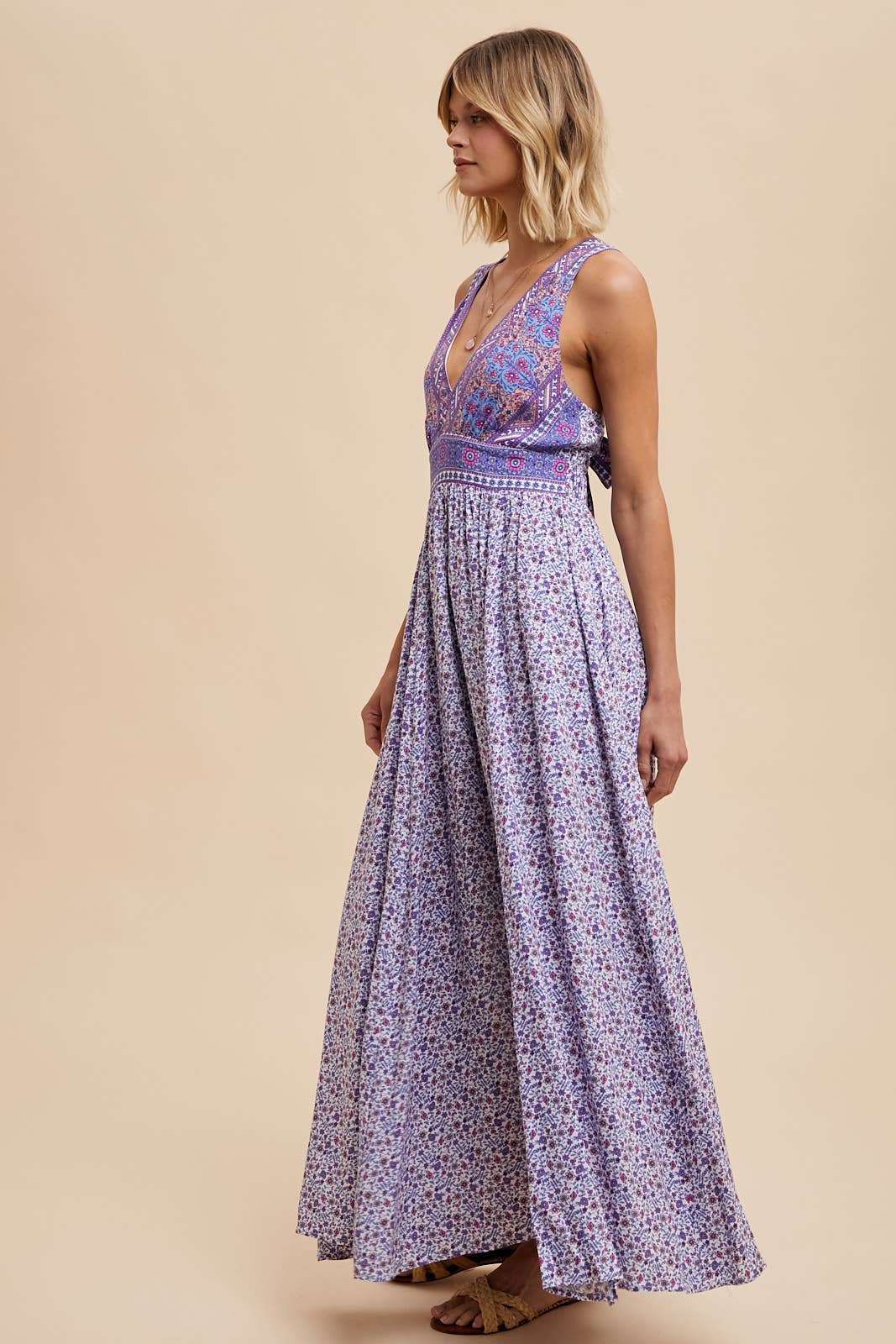 Dusty Indigo Floral Print Maxi Dress