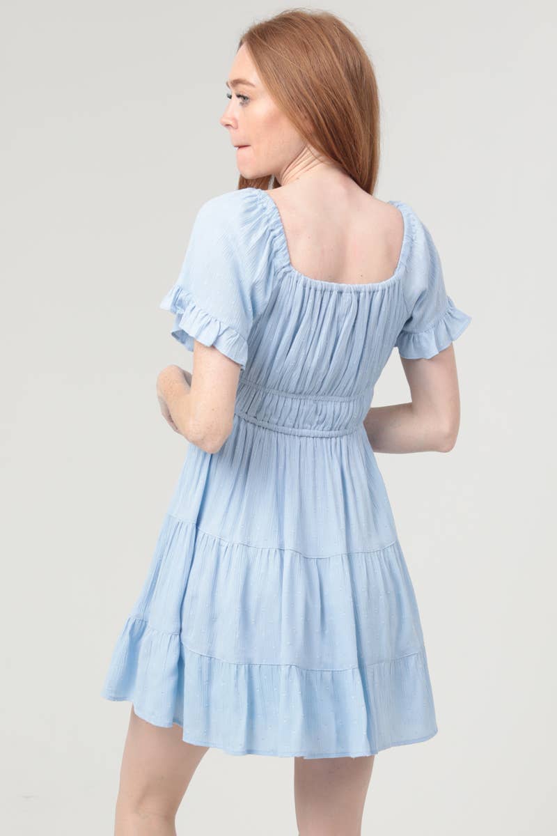 Swiss Dot Ruffled Short Sleeve Tiered Mini Dress