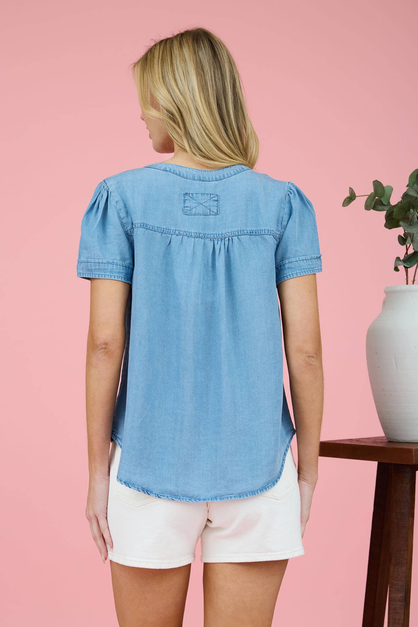 Half Button Comfy Denim Top
