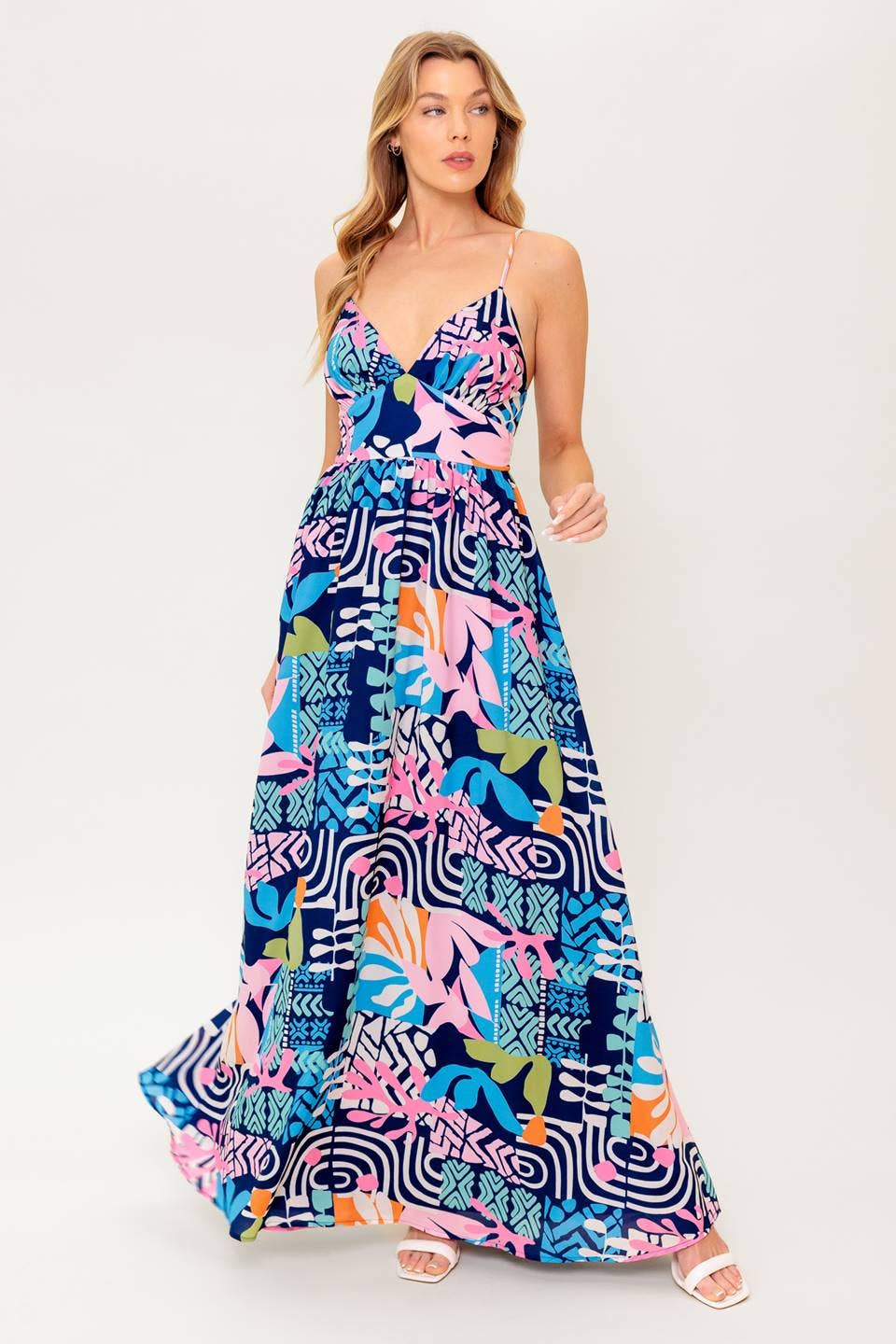 Tropical Print Sleeveless Maxi Dress