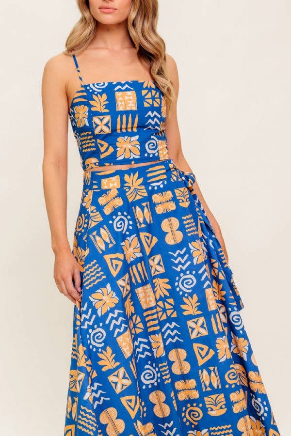 Summer Print Tie Waist Skirt Set