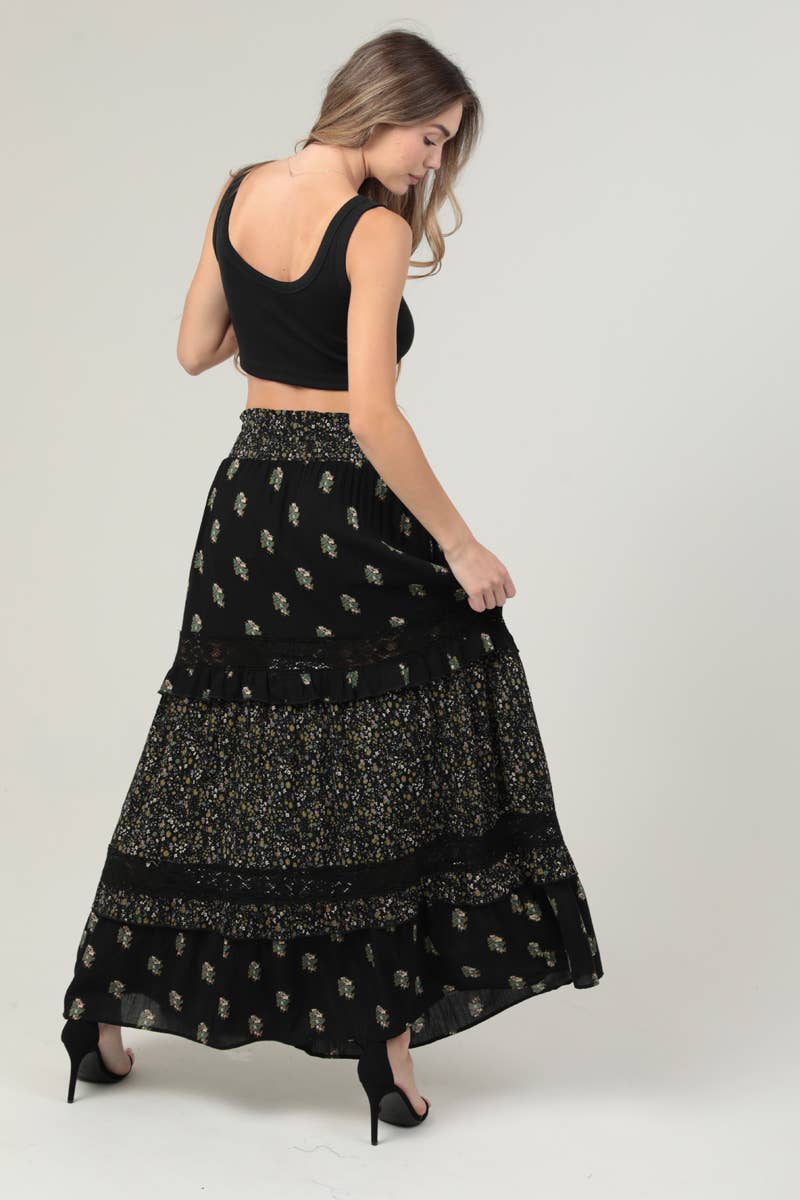 Lace Trim Maxi Skirt with Pockets