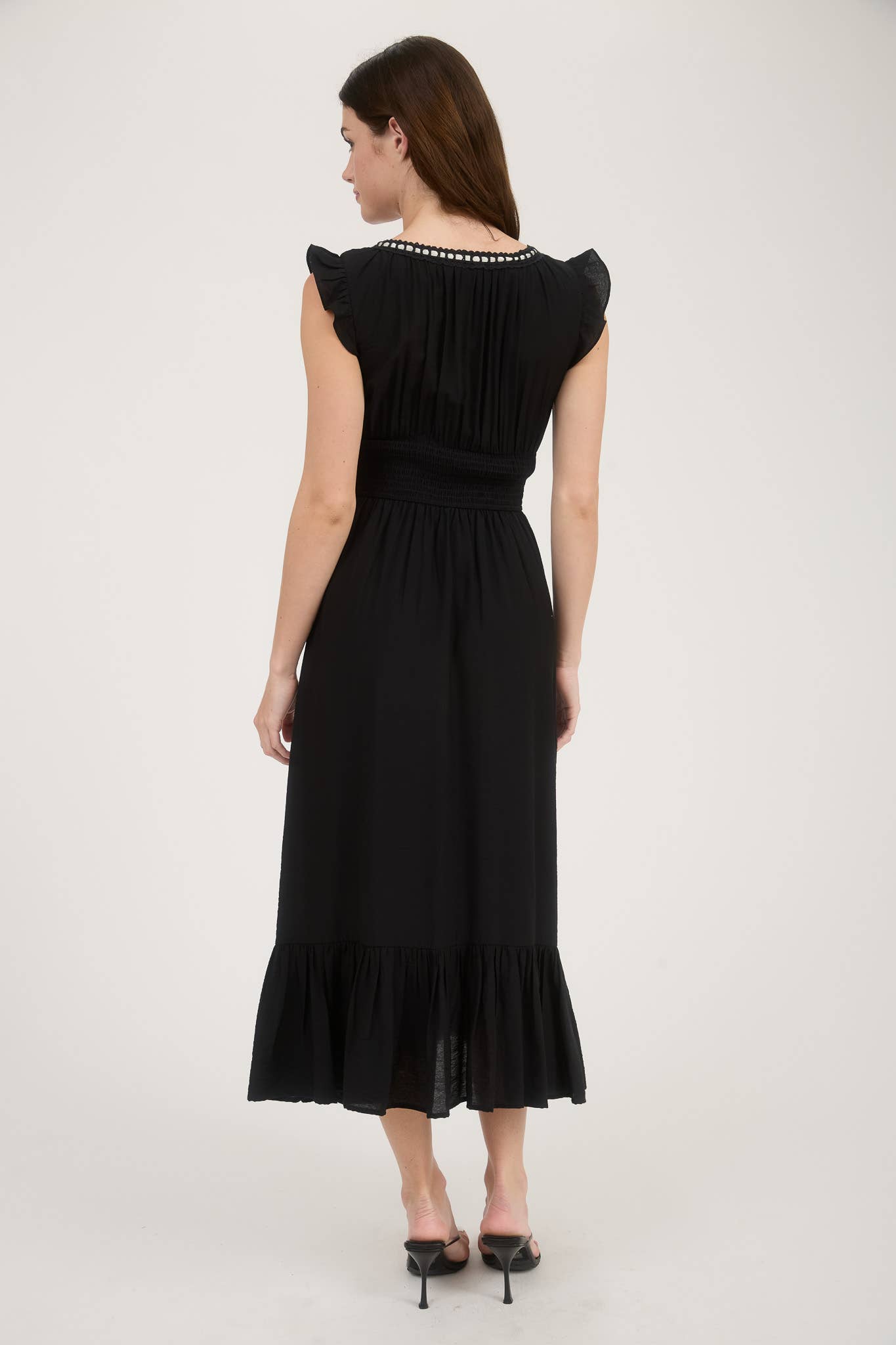 Tie Neck Flutter Sleeve Maxi Dress