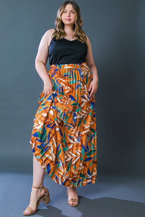 Leaf print Pleated Maxi Skirt