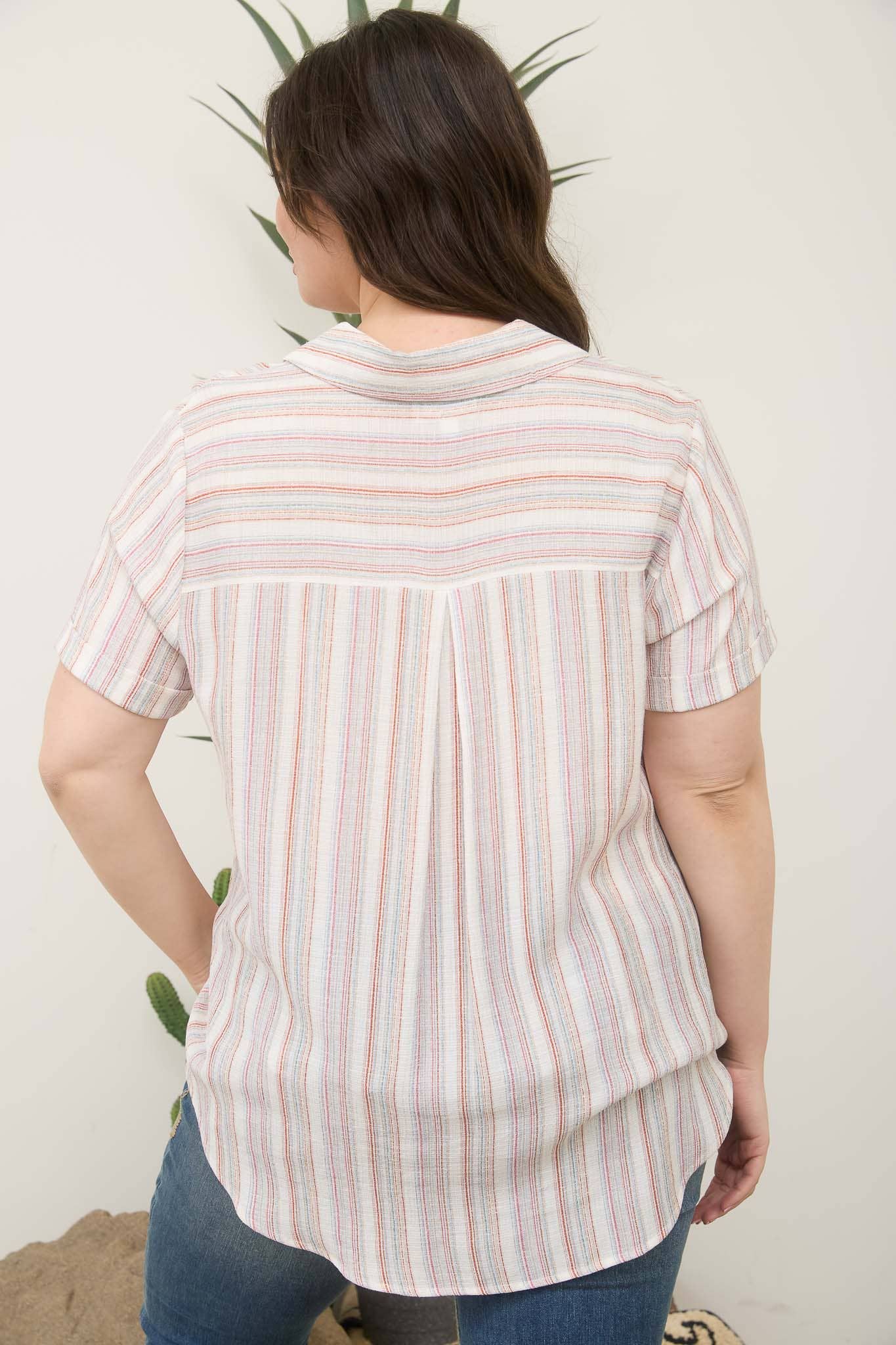 Comfy Stripe Button Down Collared Top