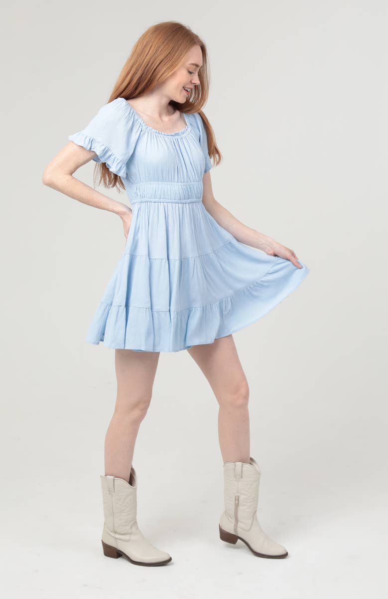 Swiss Dot Ruffled Short Sleeve Tiered Mini Dress