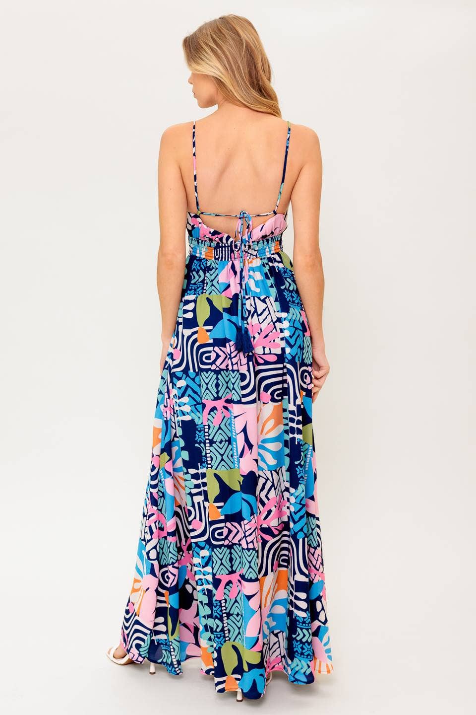 Tropical Print Sleeveless Maxi Dress
