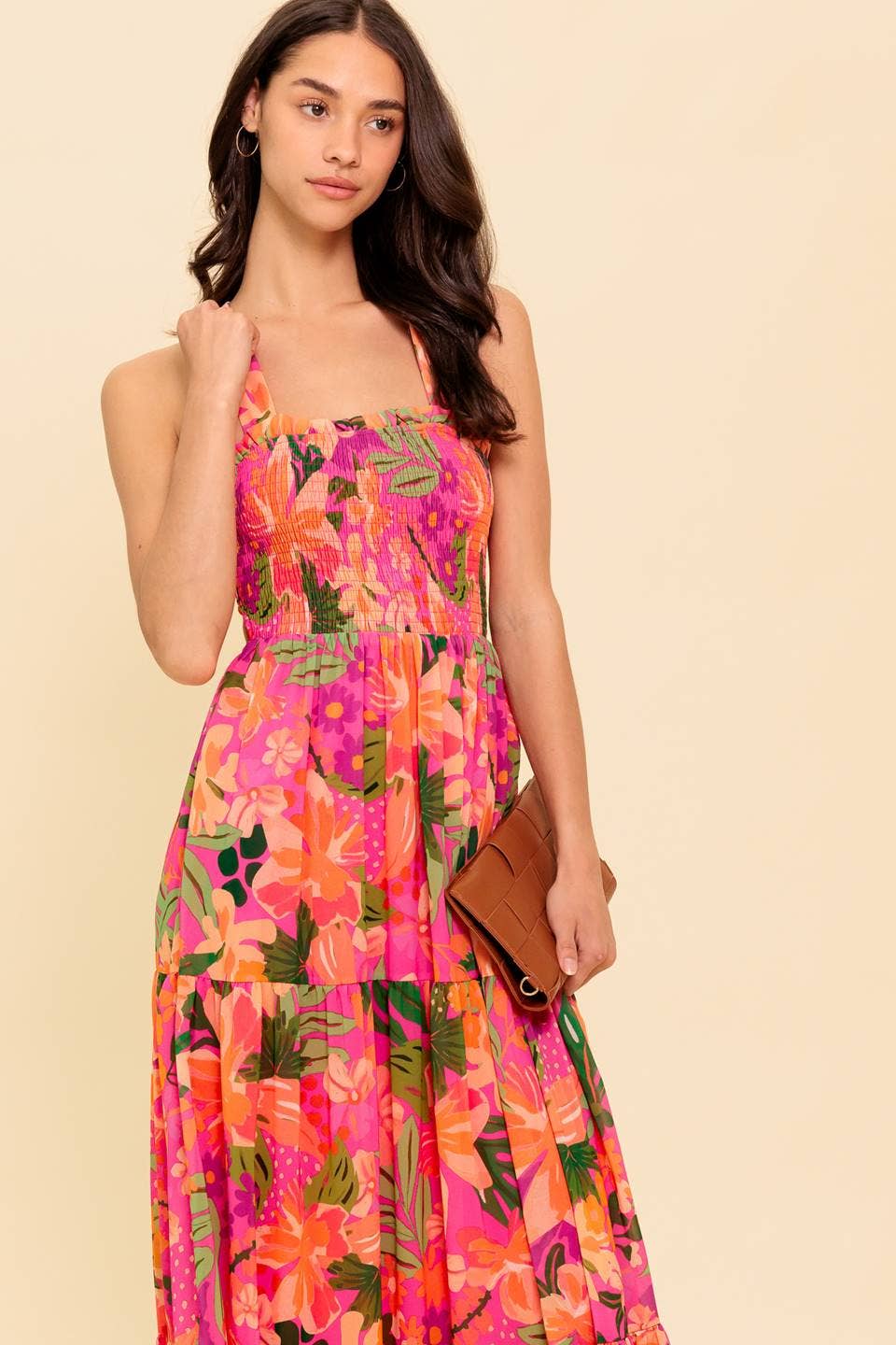 Pink and Orange Floral maxi Dress