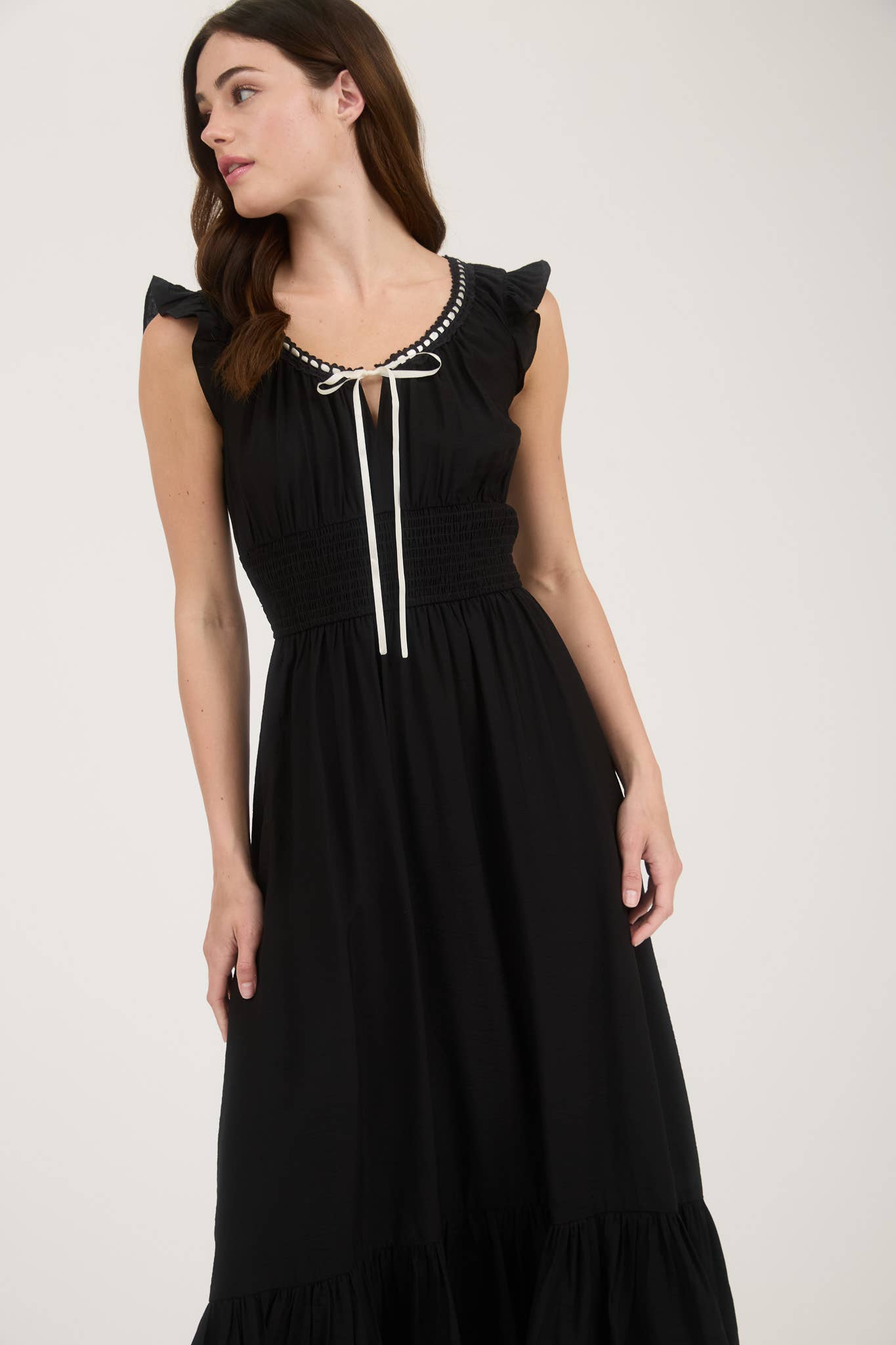 Tie Neck Flutter Sleeve Maxi Dress