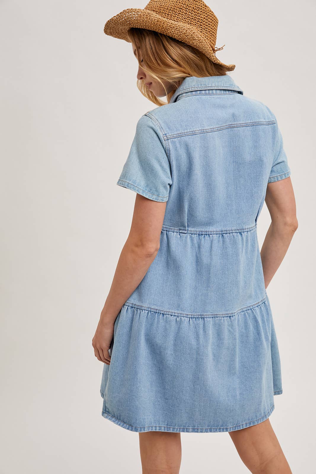 Denim Tiered Button Front Shirt Dress