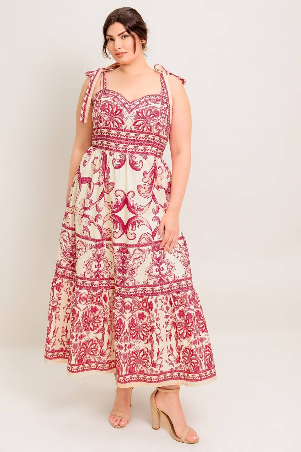 Floral Pattern Tie Shoulder Midi Dress