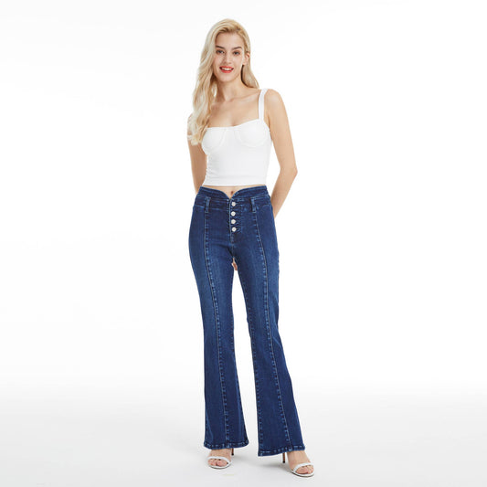 Mid Rise Button Fly Flare Jeans