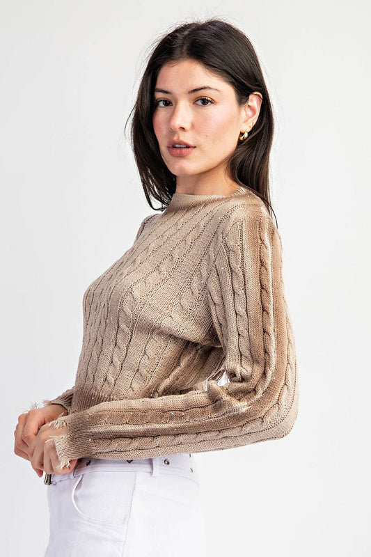 Tow Tone Distressed Sweater Top