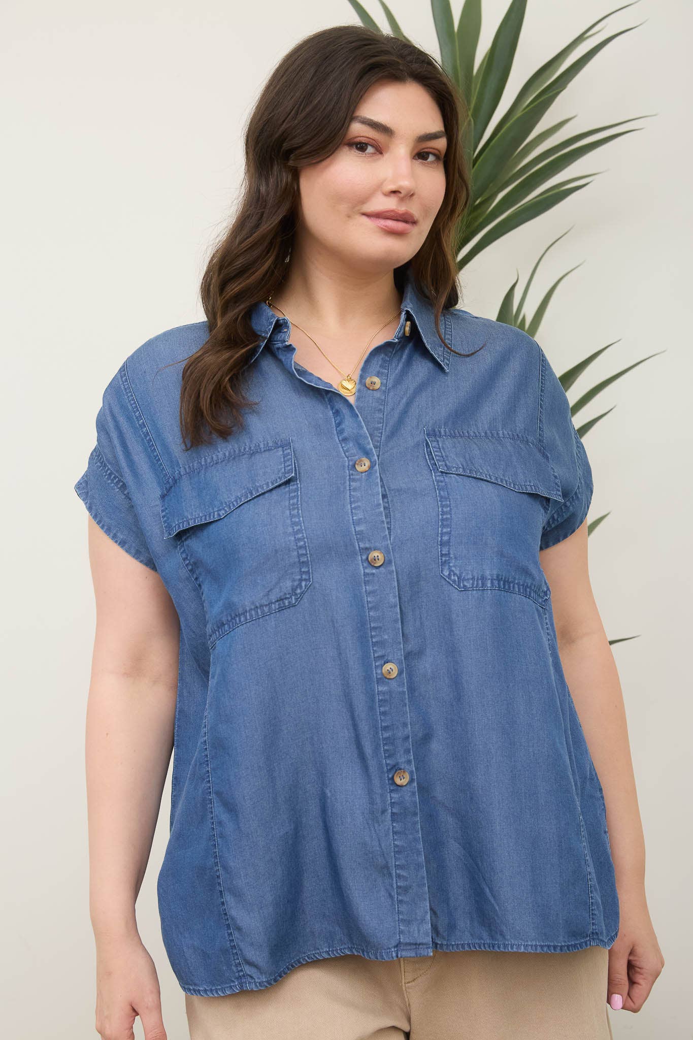 Soft Denim Button Down Top