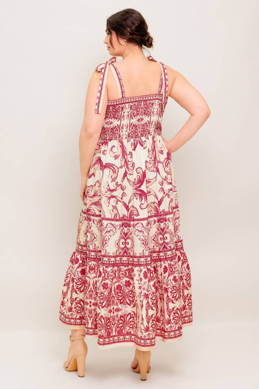 Floral Pattern Tie Shoulder Midi Dress