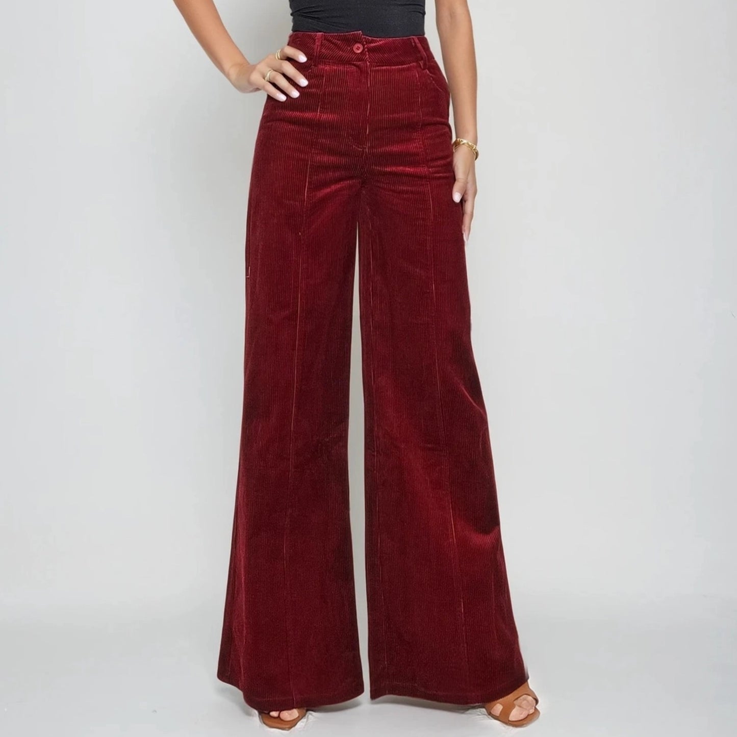 Burgundy Corduroy Wide Leg Pants