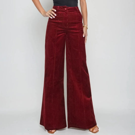 Burgundy Corduroy Wide Leg Pants