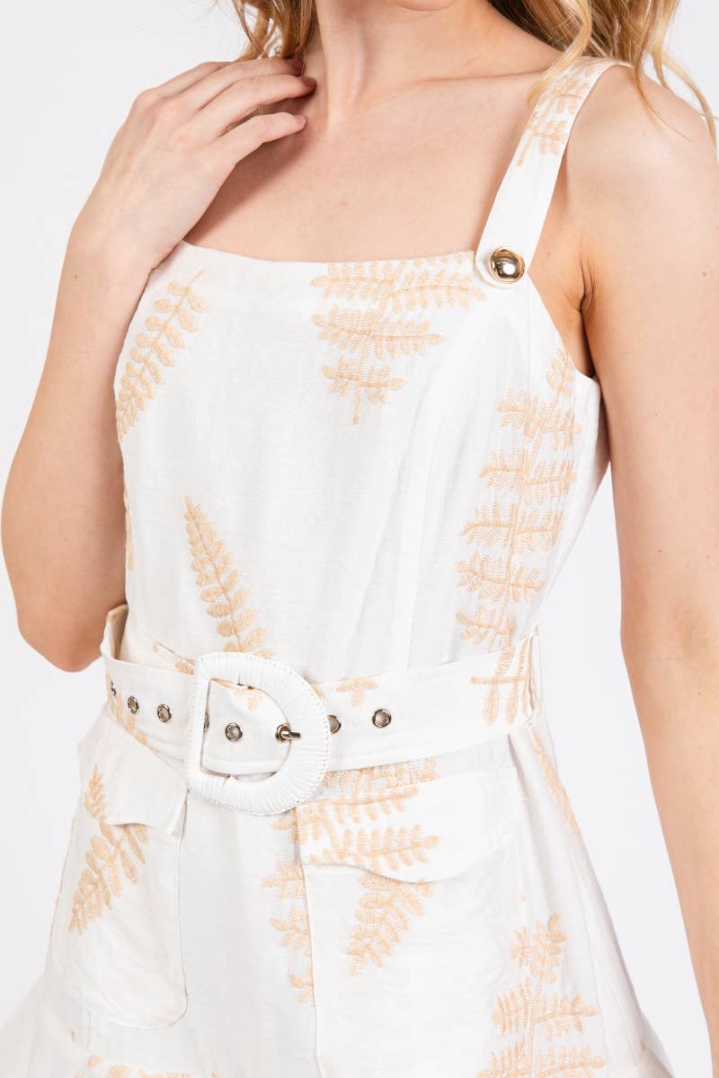Embroidery Sleeveless Mini Dress With Belt