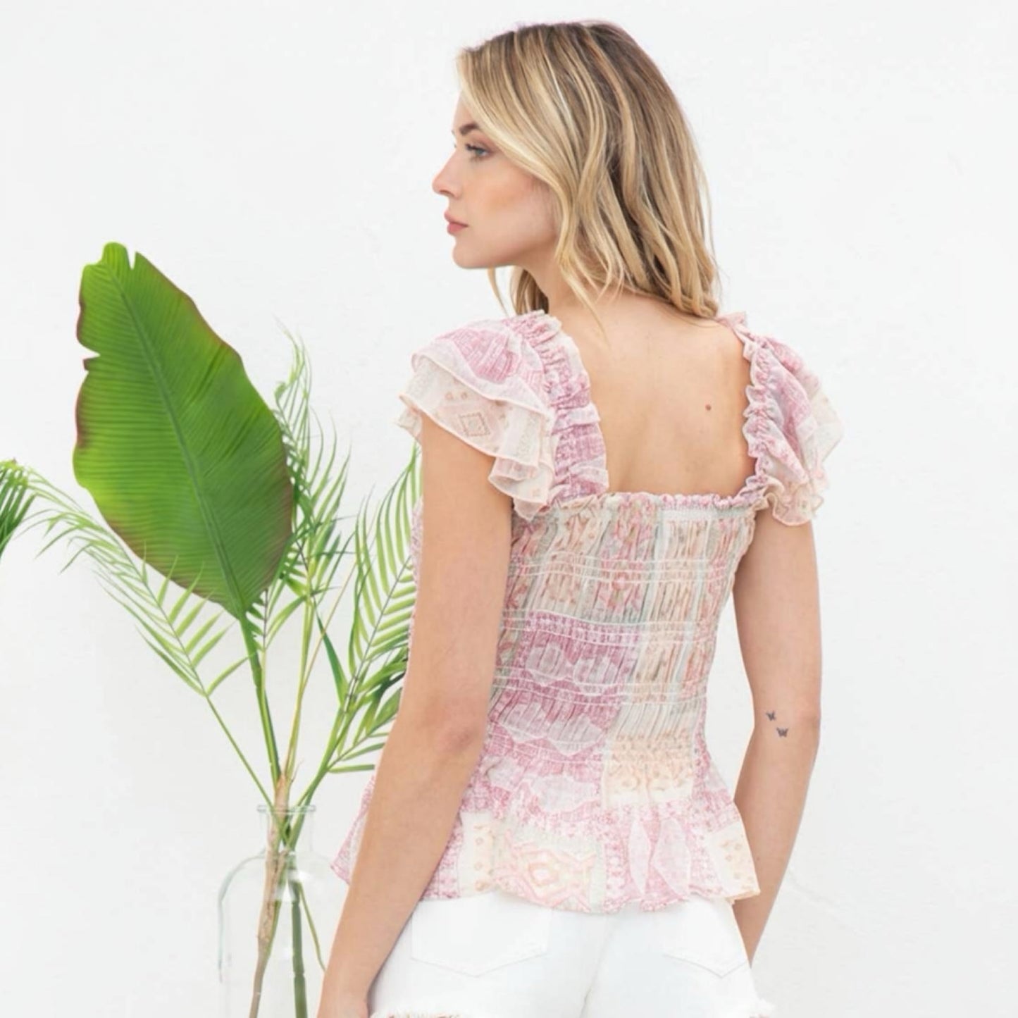 Blush Smocked Ruffle Peplum Top