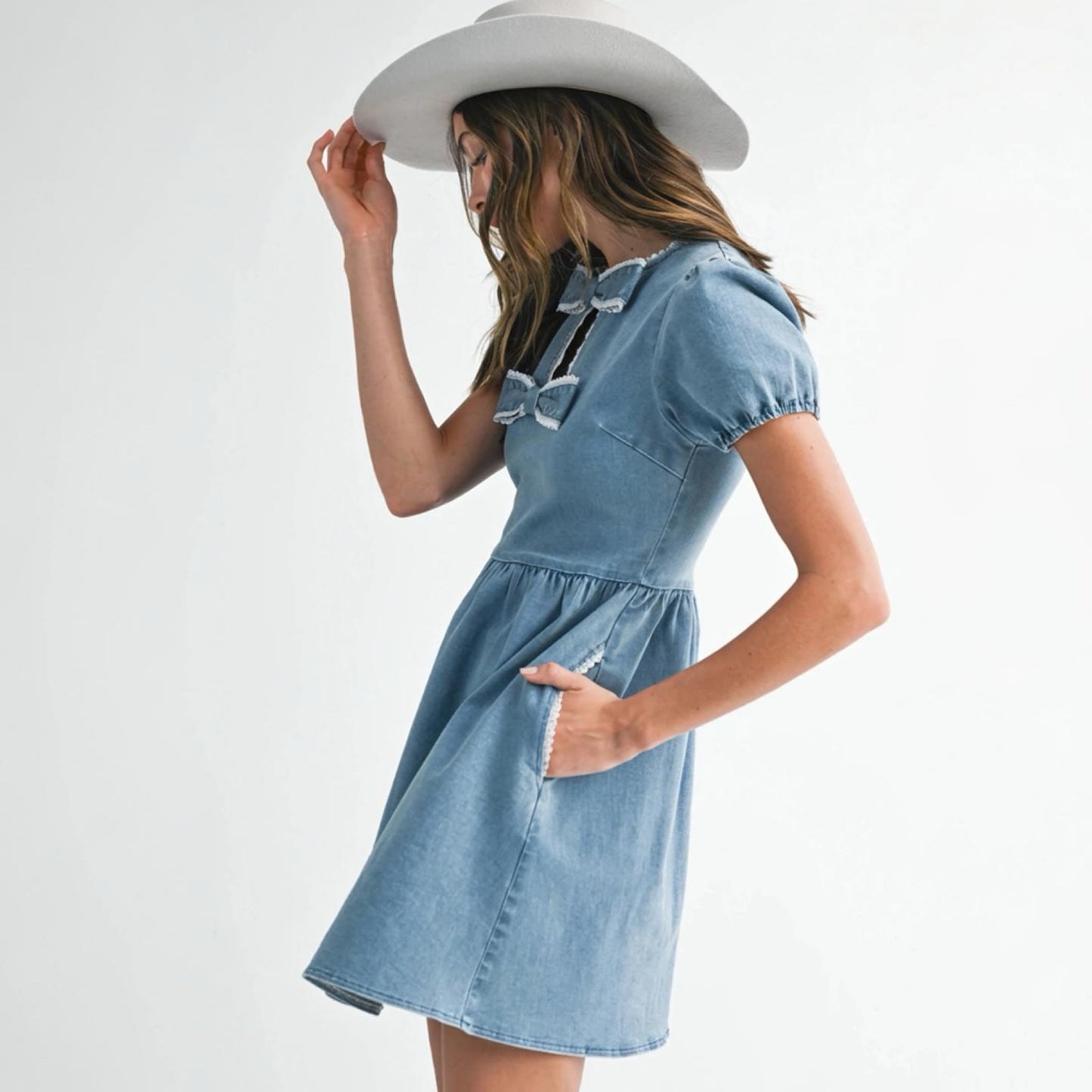 Denim Darling Bow Detail Mini Dress
