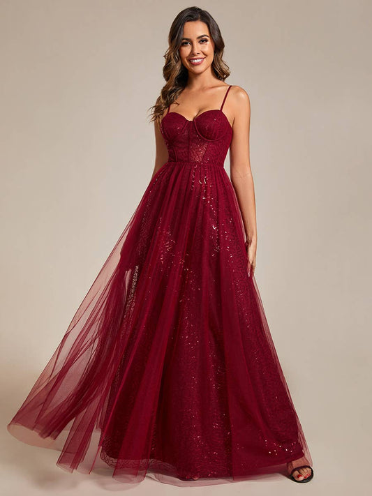 Burgundy Sequin Sweetheart Spaghetti Straps Ball Gown