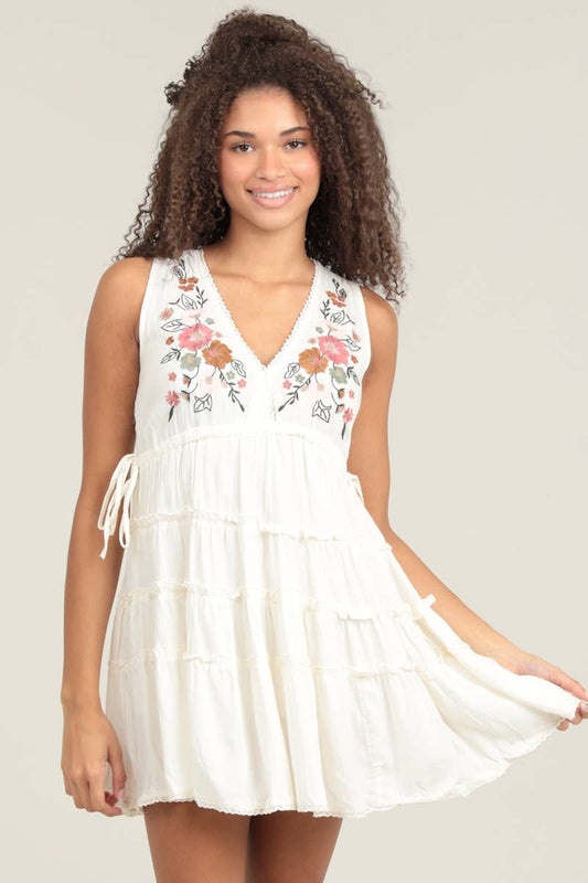 Embroidery White V Neck Tank Dress