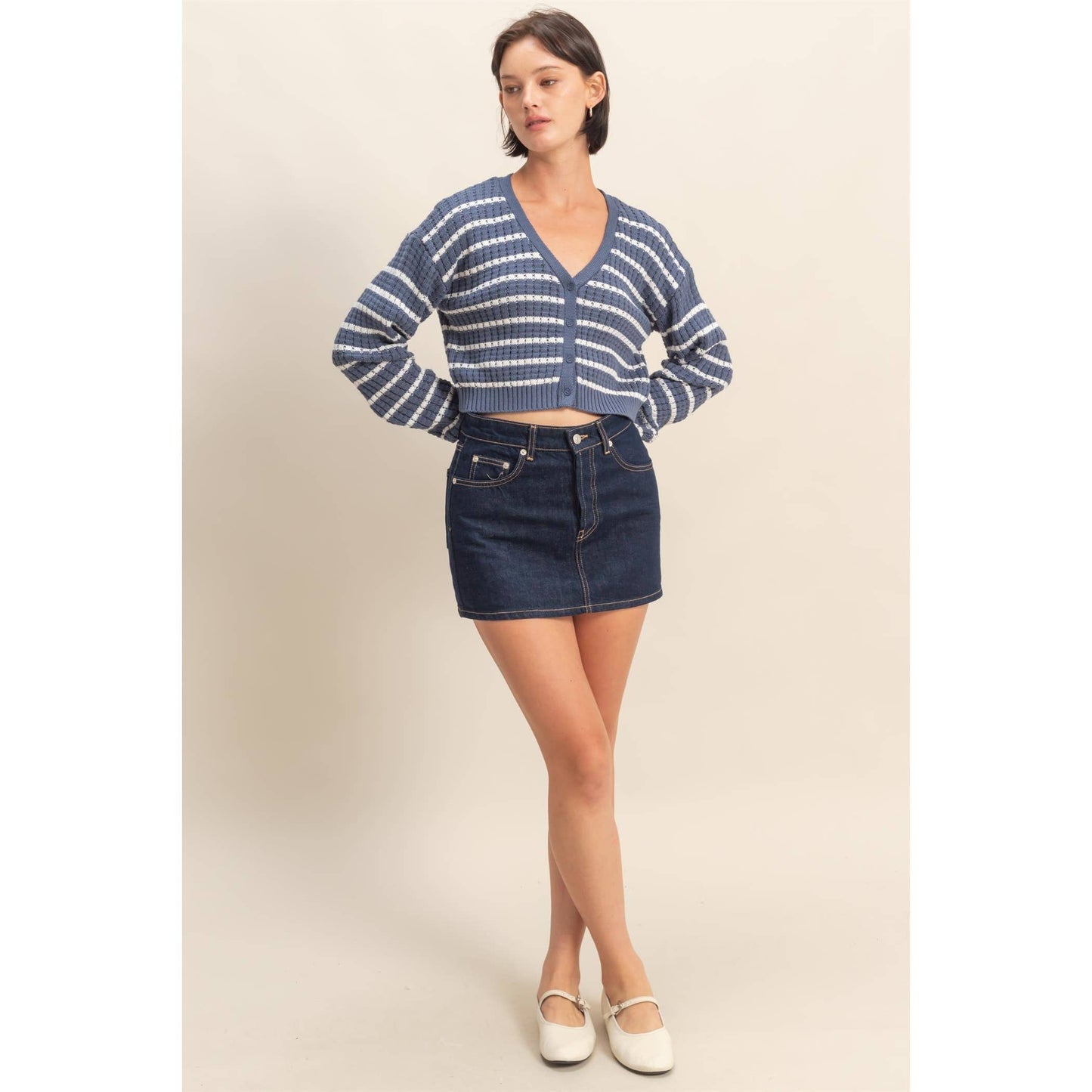 Striped Long Sleeve Buttoned Sweater Cardigan