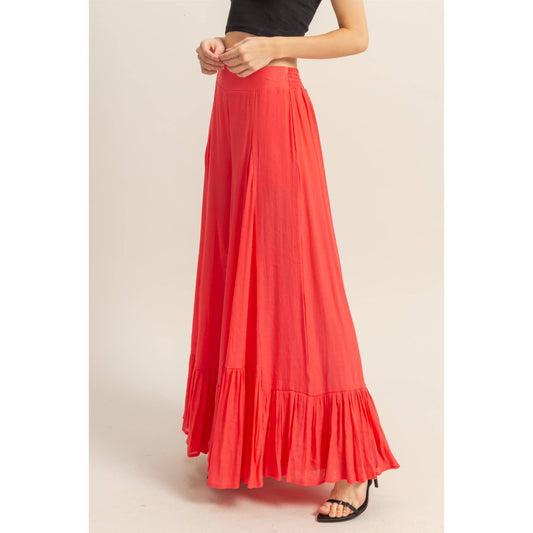 High-Waist Ruffle Flared Wide Leg Pants