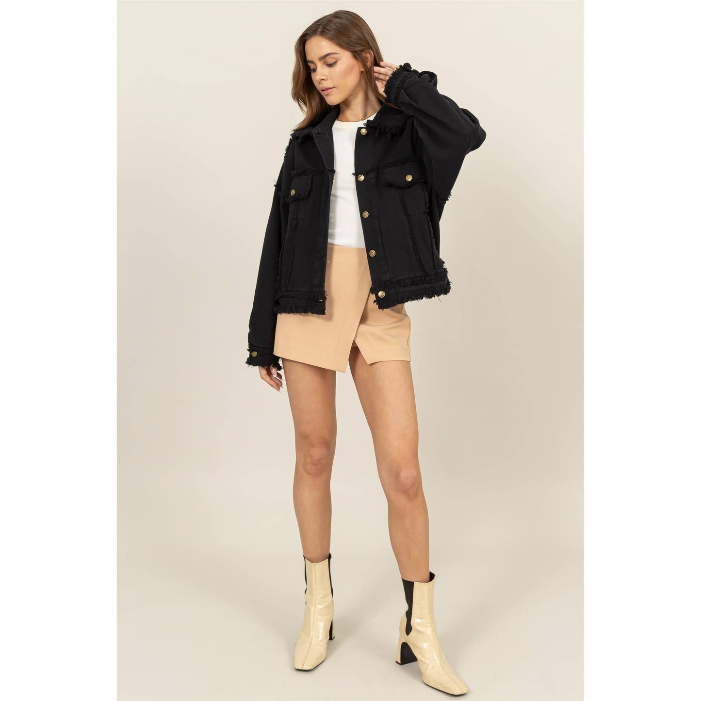 Oversized Frayed Denim Jacket