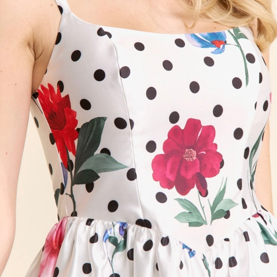 Elegant Multi-Print Taffeta Midi Dress