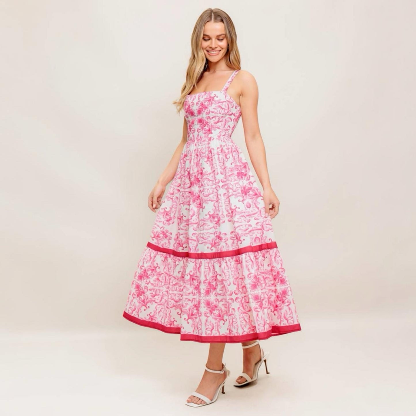 Pink Garden Midi Dress