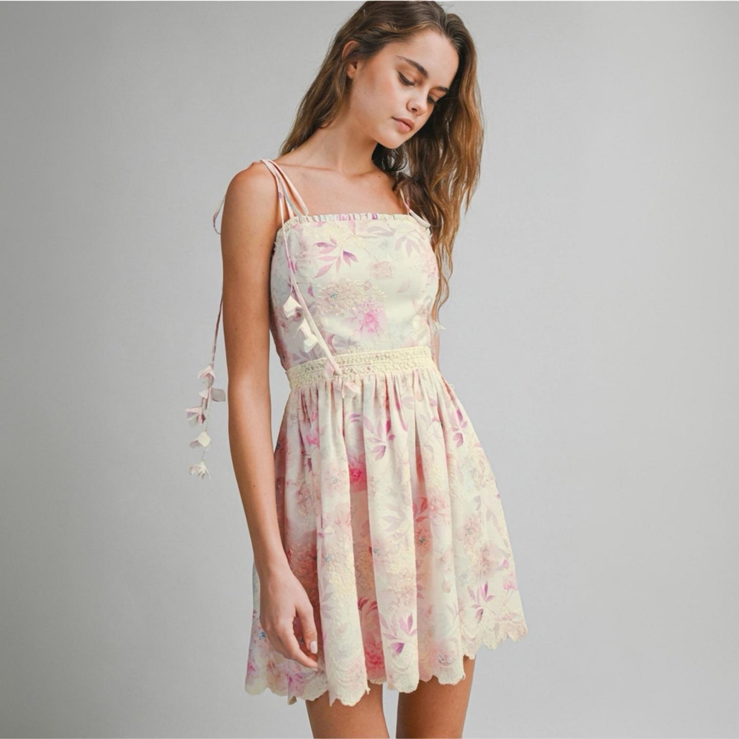 Floral Garden Embroidered Tie-Shoulder Mini Dress