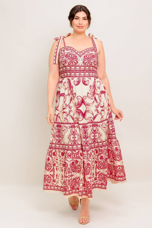 Floral Pattern Tie Shoulder Midi Dress