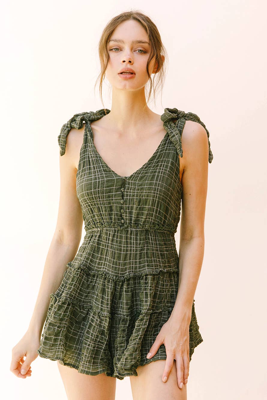 Green Plaid Romper