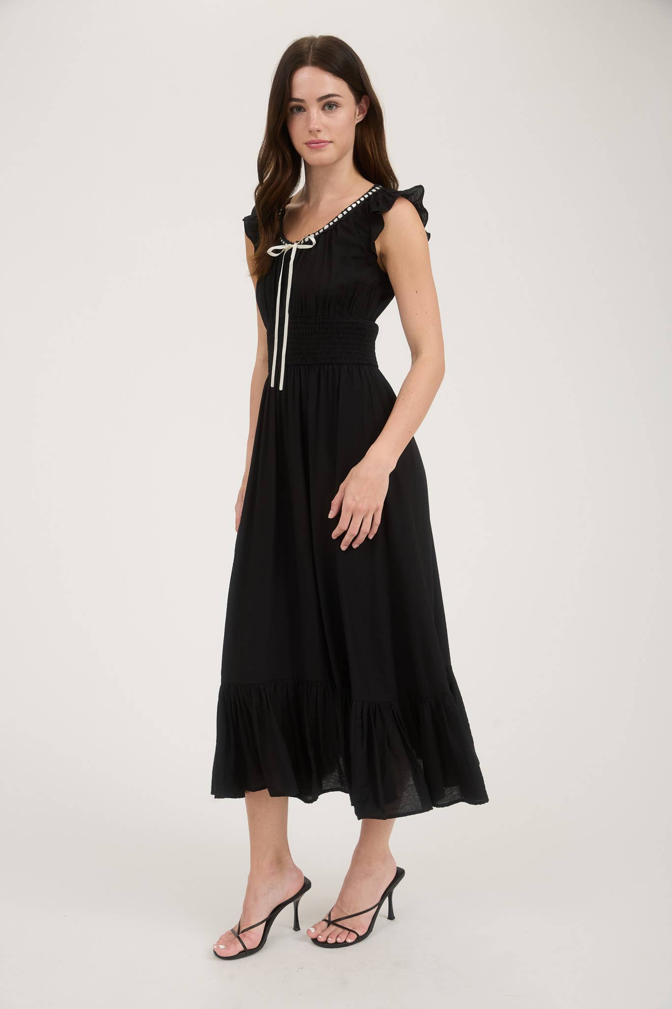 Tie Neck Flutter Sleeve Maxi Dress