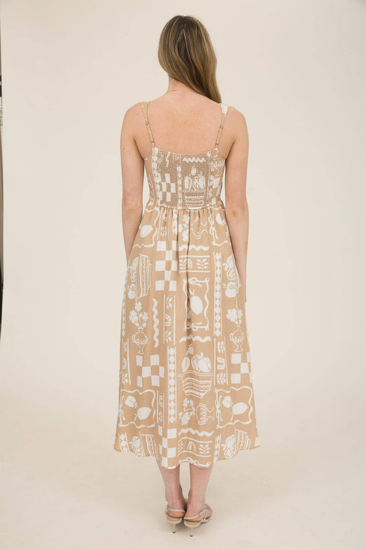 Button Down Printed Sleeveless Midi Dress