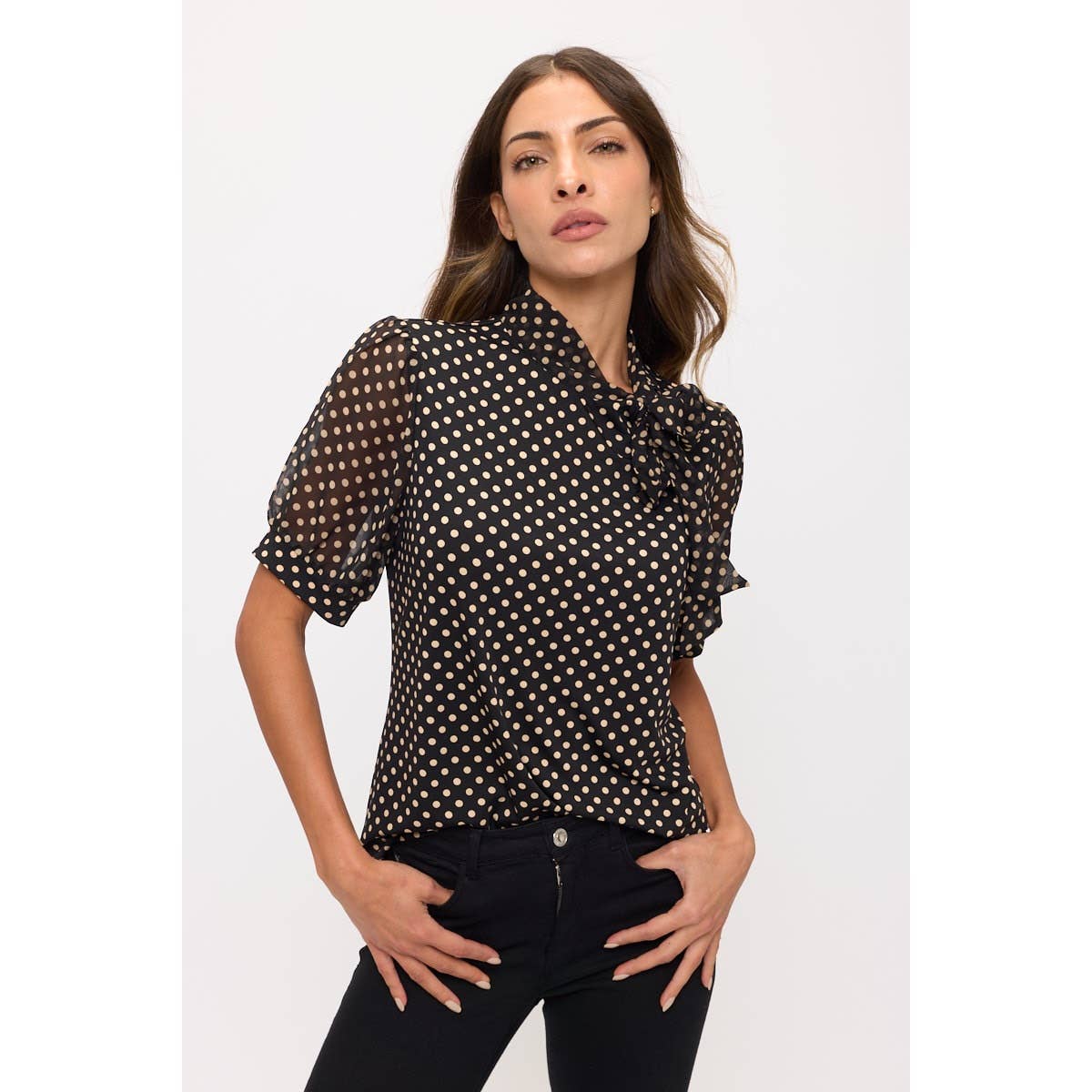 Polka Dots Tie Neck Top
