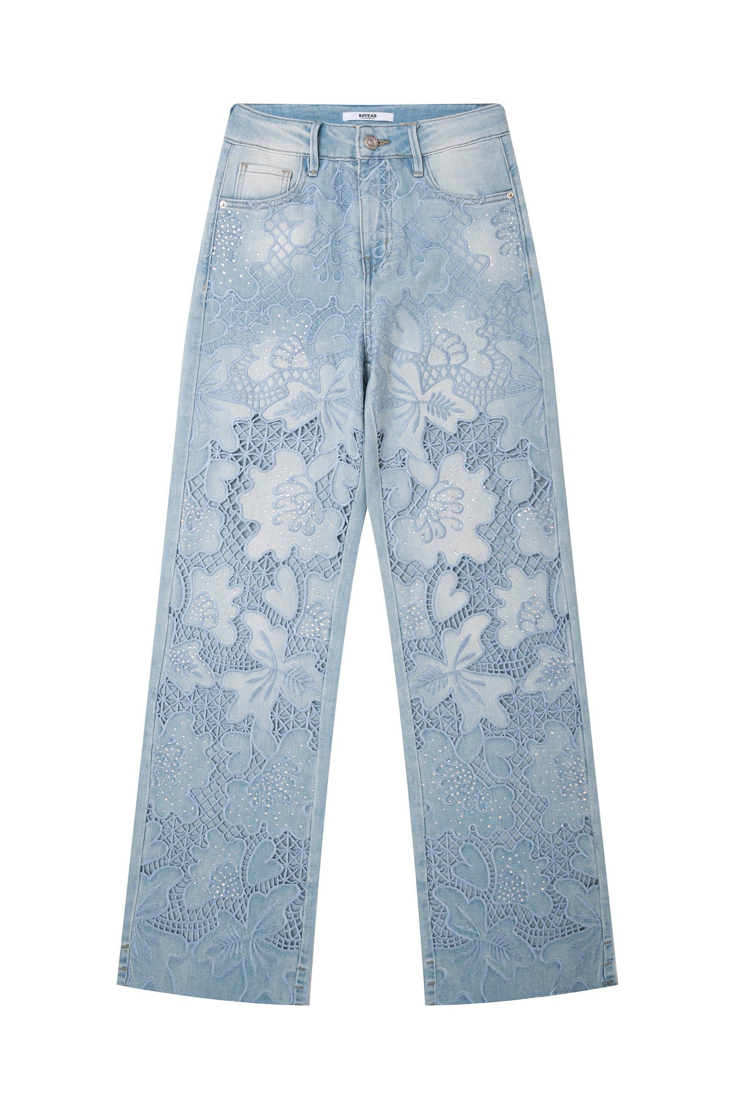 High Rise Embroidered Raw Hem Jeans
