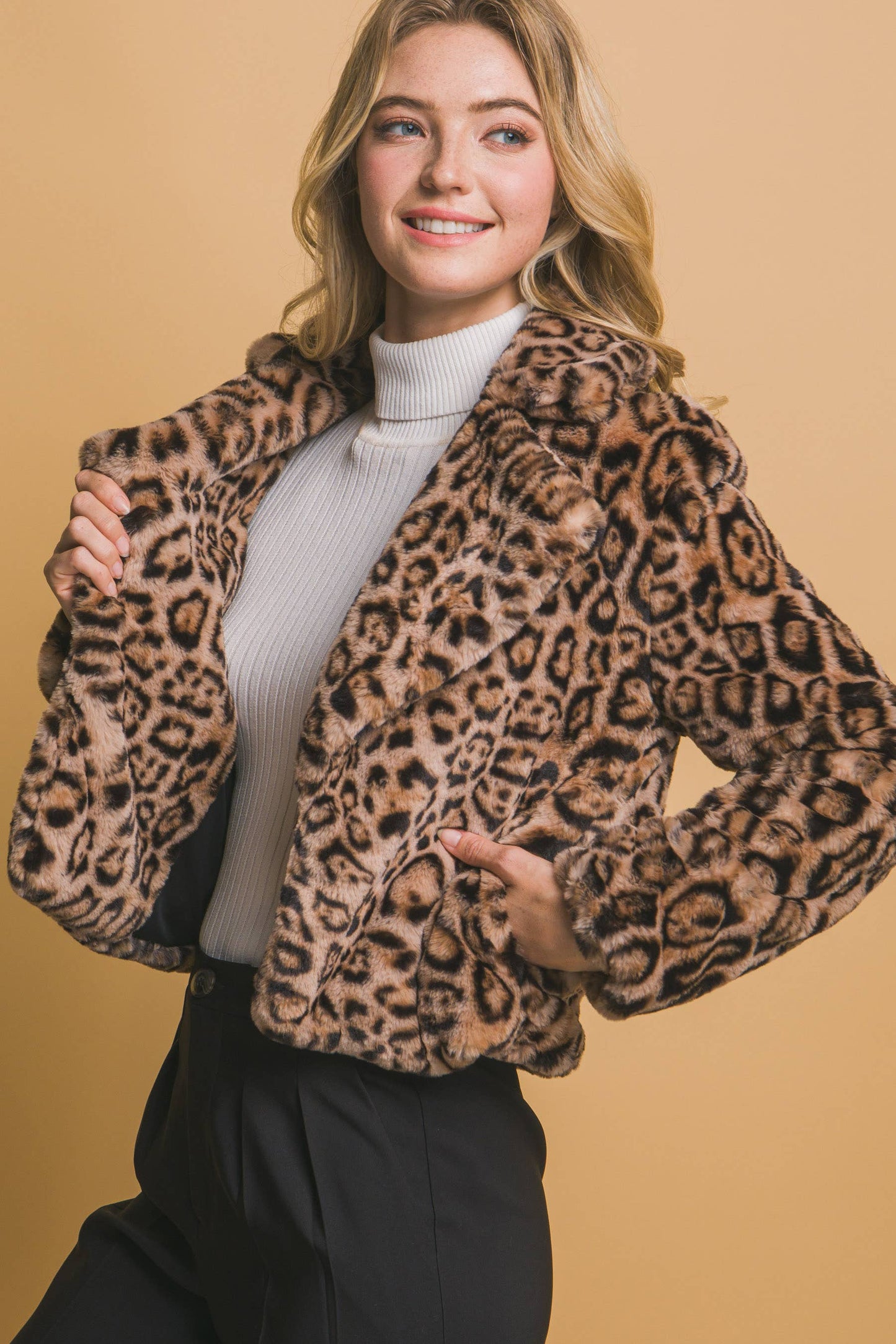Leopard Print Faux Fur Jacket