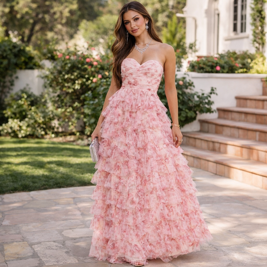 Strapless Ruffle Maxi Dress